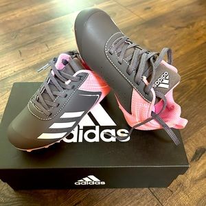 Brand new in box. Girls adidas baseball cleats. Size 10. Pink & Gray